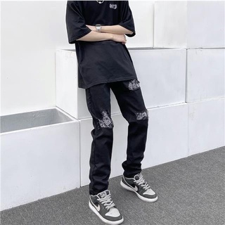 Quần Jeans Rách gối Bandana phong cách đường phố, Quần bò nam phong cách Streetwear