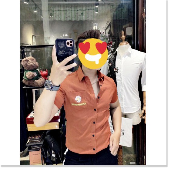 Áo Sơ Mi Đũi Nam Thêu Hoa Cúc Hot Trend. HP