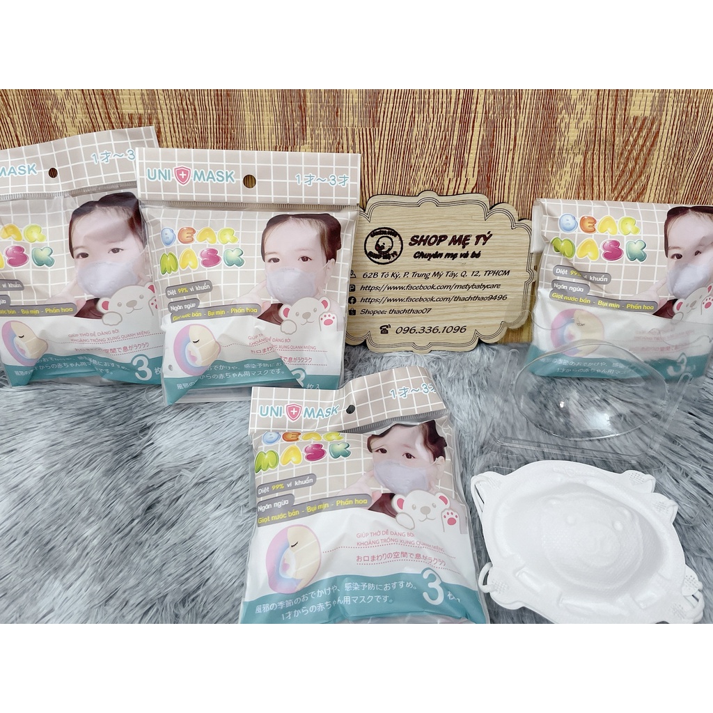 Khẩu trang Gấu UniMask cho bé từ 6 tháng (SET 3 cái)