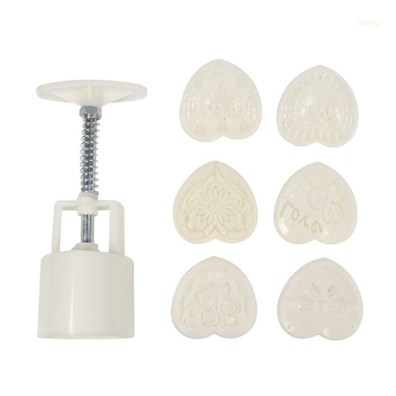 QQ Bộ 6 Khuôn Làm Bánh Trung Thu Dạng Ấn Hình Trái Tim 50g DIY