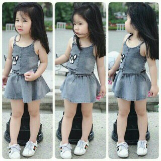 Set váy jean họa tiết cún