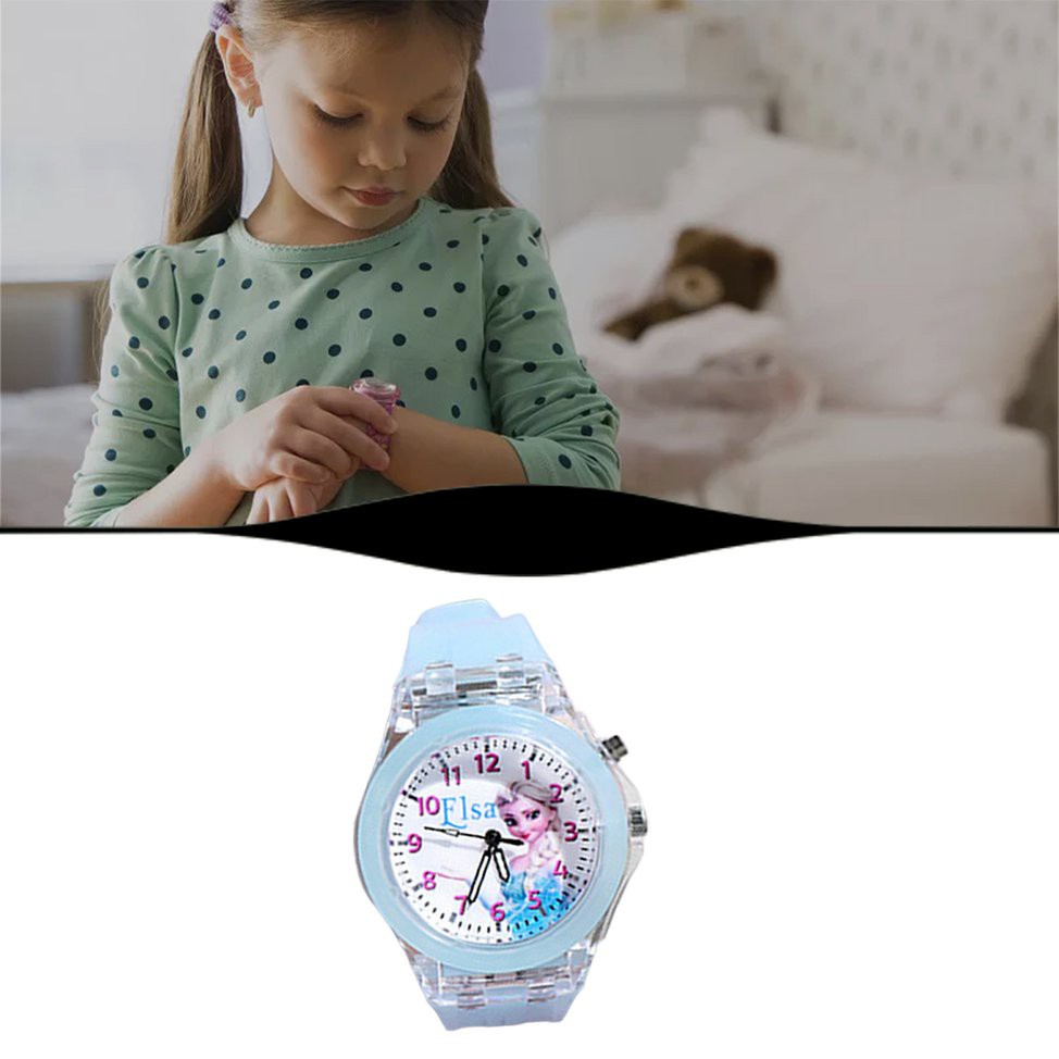 Đồng Hồ Đeo Tay Phát Sáng Màu Xanh Dương Dạ Quang Nhấp Nháy Về Đêm Kiểu Công Chúa Cho Bé Gái