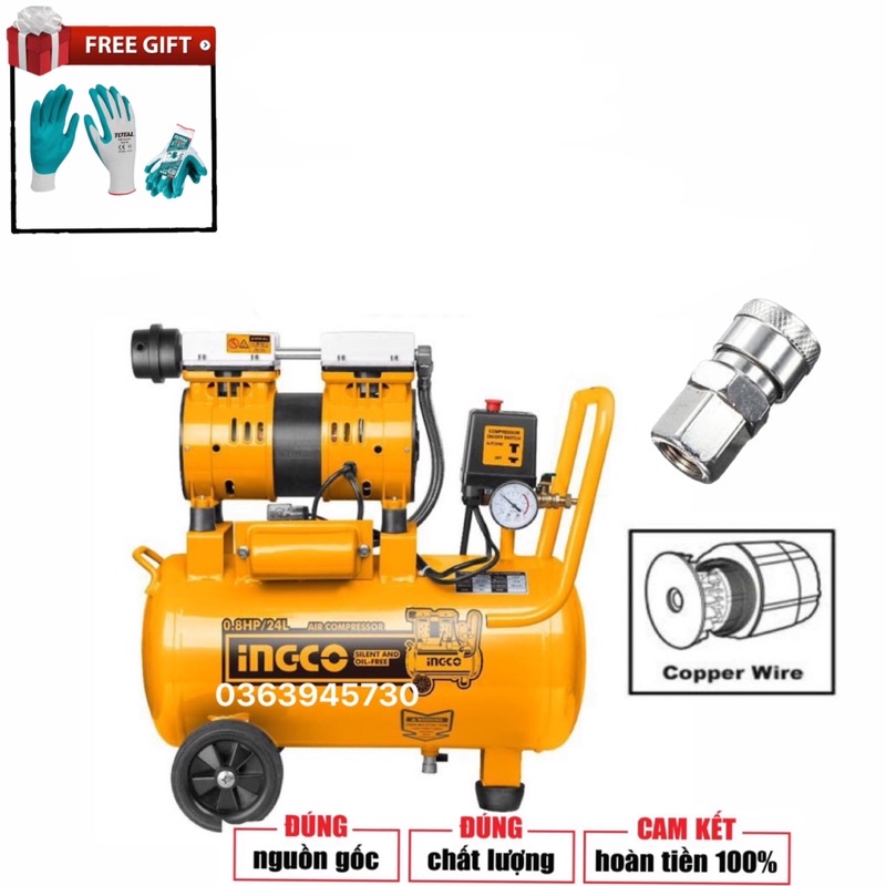 INGCO Máy nén khí không dầu 24L 0.8HP ACS175241T (Cam kết Chính Hãng 100%)