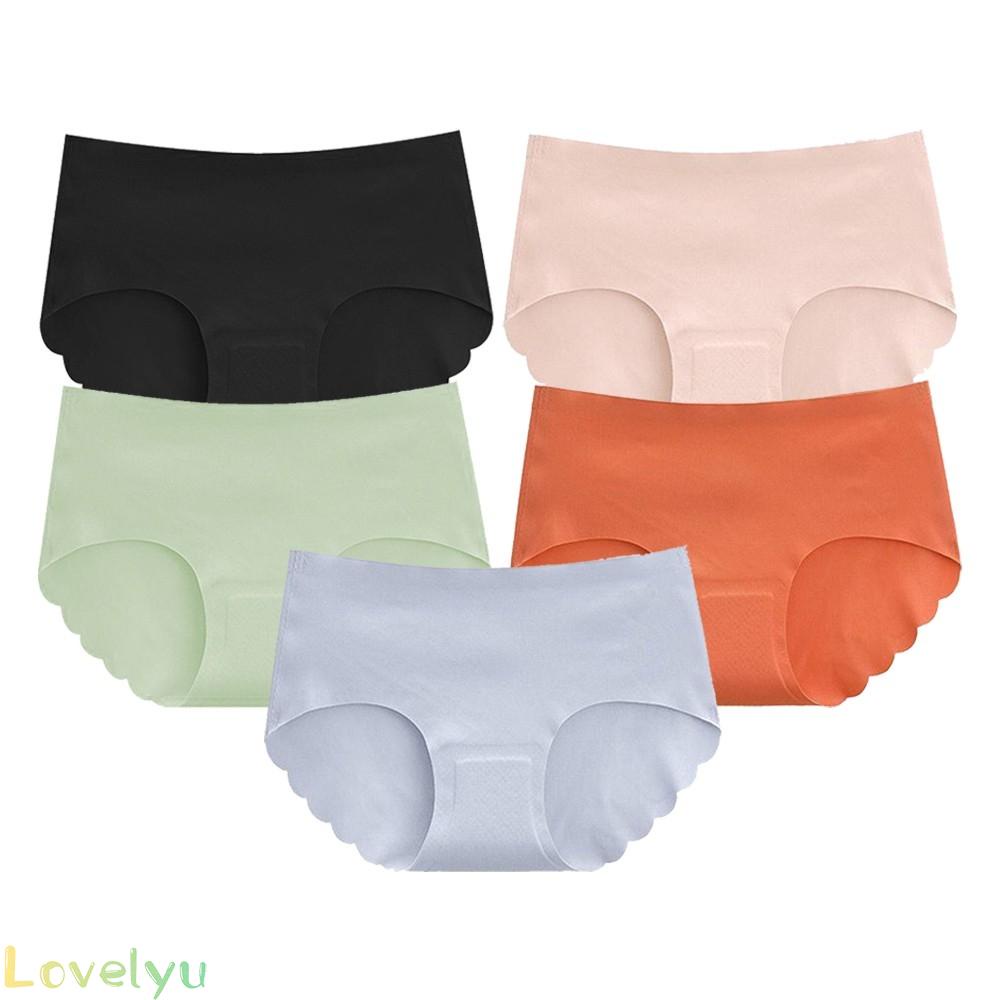 【LOVELYU】Women Underwear Ice Silk Breathable Midwaist Modal Stretch Briefs Solid Color Seamless Xqgspya【Good Quality】