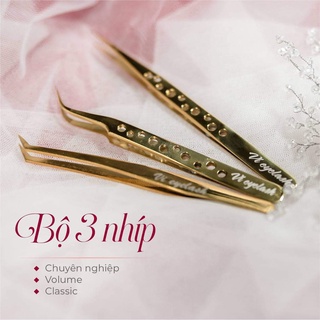 Bộ 3 nhíp nối mi volume,tách mi, nhíp gắp