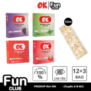 Bao cao su Ok Hương Dâu Tây - Bạc Hà - Nho - Không Mùi Hộp 3 cái CON018