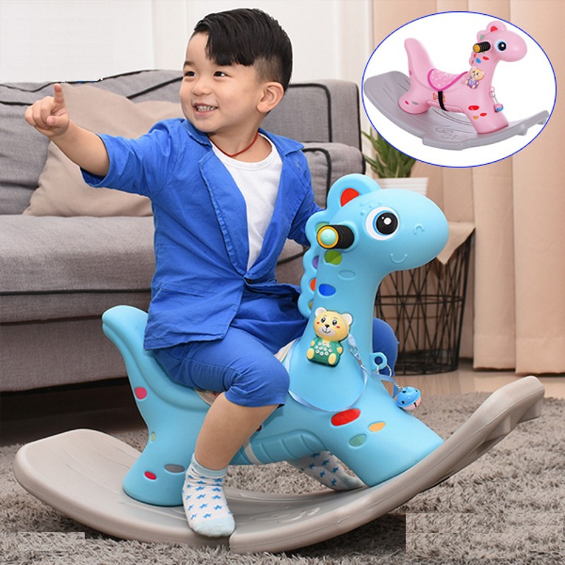 Ngựa Bập Bênh Có Bánh Xe Cho Bé Kiêm Xe Chòi Chân Đa Năng Có Nhạc Dc011