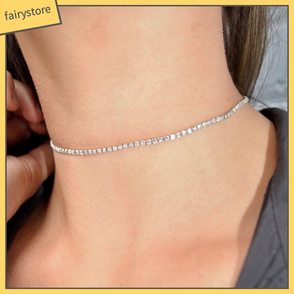 Vòng cổ choker đính trang trí kim cương giả phong cách thời trang dành cho nữ