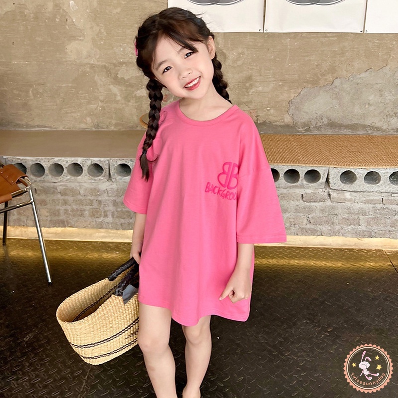 Đầm Thun Ngắn Tay Màu Sắc Trơn Thoáng Khí Thời Trang Cho Bé Gái