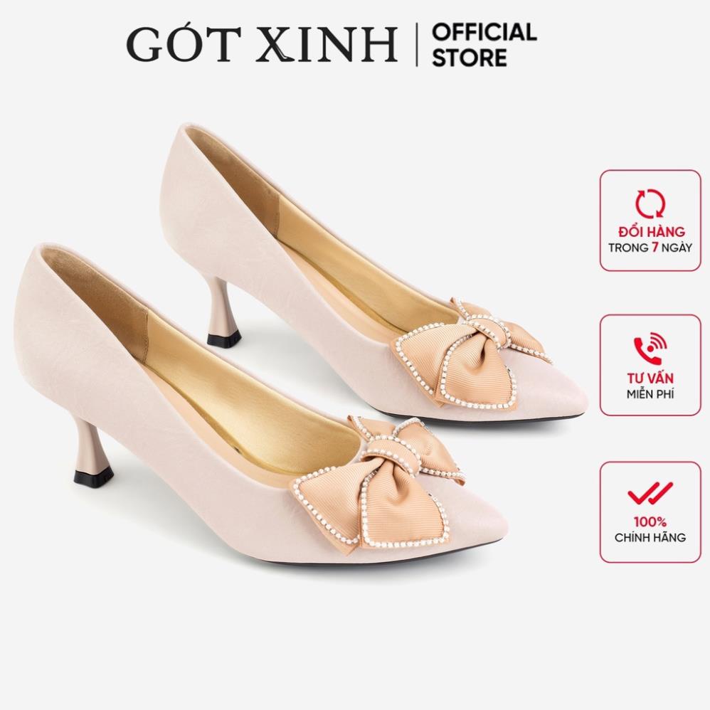 Giày cao gót nữ GÓT XINH GX38 phối nơ da cao cấp đế cao 5cm PO