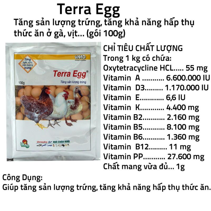 Vemedim Terra Egg tăng sản lượng trứng,tăng khả năng hấp thụ thức ăn ở gà vịt  gói 100g