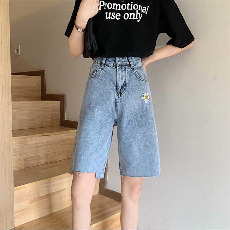 [Size S] Quần lửng jean nữ lưng cao xanh nhạt Ulzzang Quảng Châu QLJ64