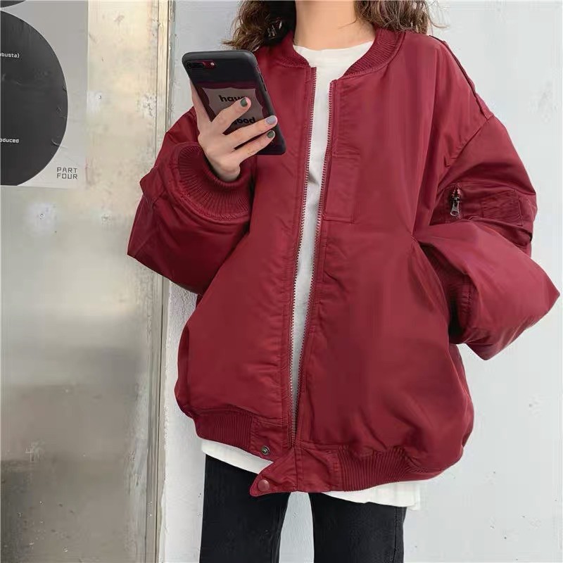 Áo Khoác phao đỏ chần bông phiên bản Hàn Quốc