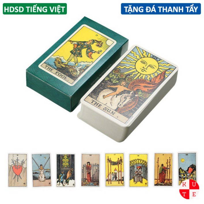 Combo Bài Tarot Rider Smith Waite 78 Lá Size Gốc Cán Màng Giấy Dày Dặn Tặng Túi Nhung, Thảm Trải Bài Và Đá Thanh Tẩy