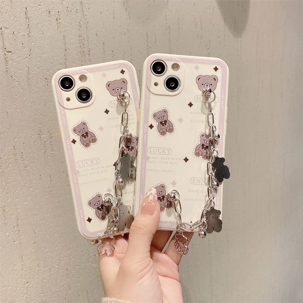 Ốp điện thoại hình gấu dễ thương có dây đeo thích hợp cho iPhone 13 12 11 Pro Max XS Max XR X 8 7 Plus