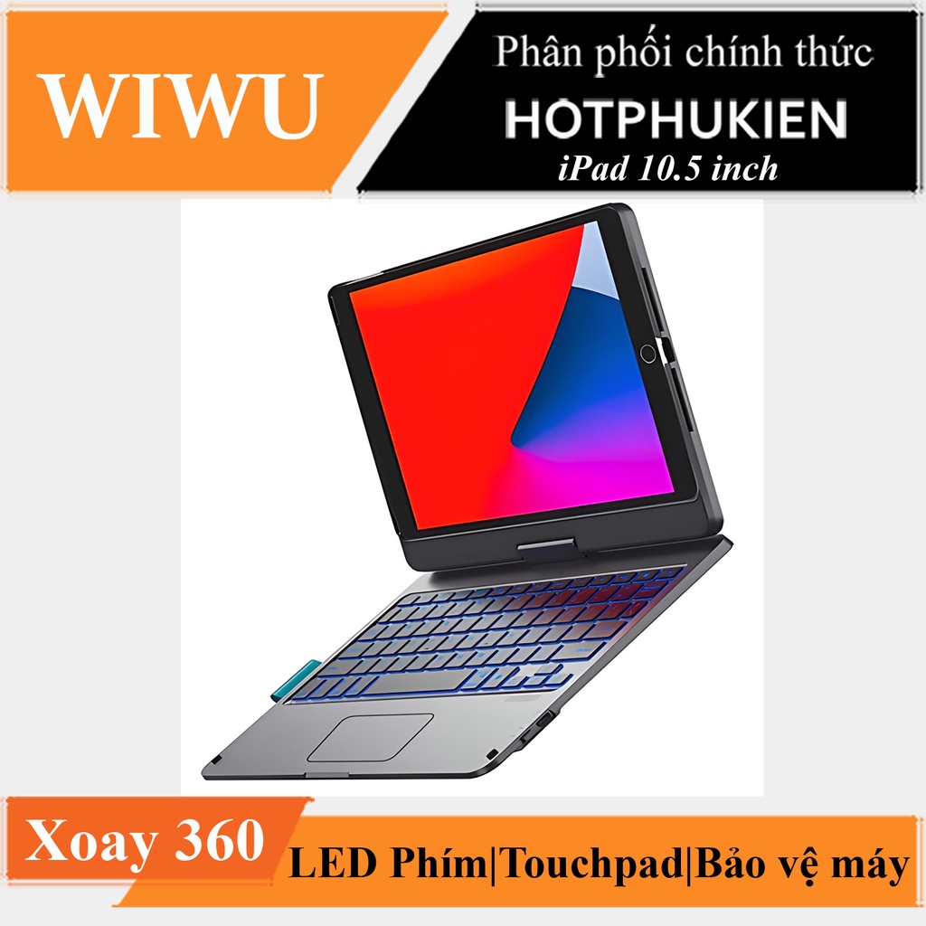 Case bao da bàn phím led không dây Bluetooth có touchPad kèm Trackpad xoay 360 độ cho iPad 10.5 inch hiệu WIWU