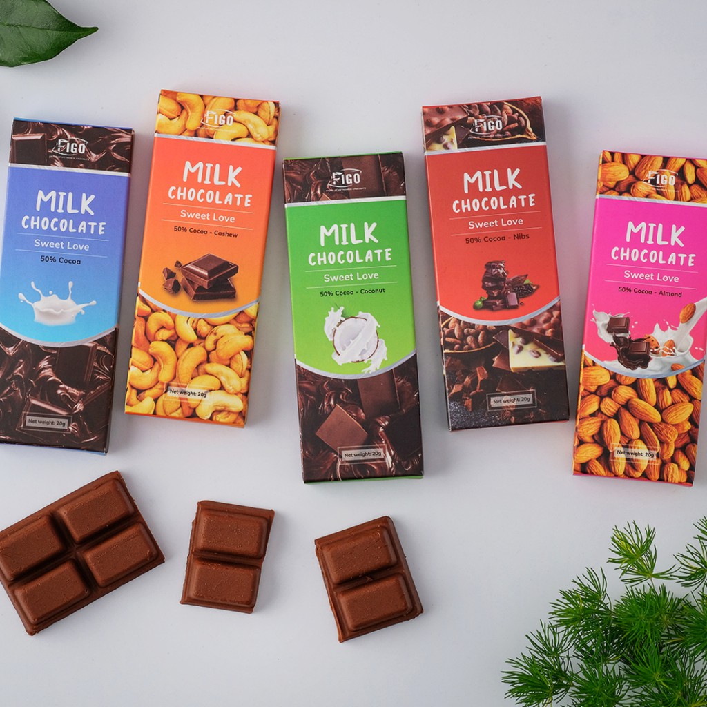 [CHÍNH HÃNG-ĂN LÀ GHIỀN] Milk Chocolate hạt cacao 20g 50% cacao FIGO VIET NAM