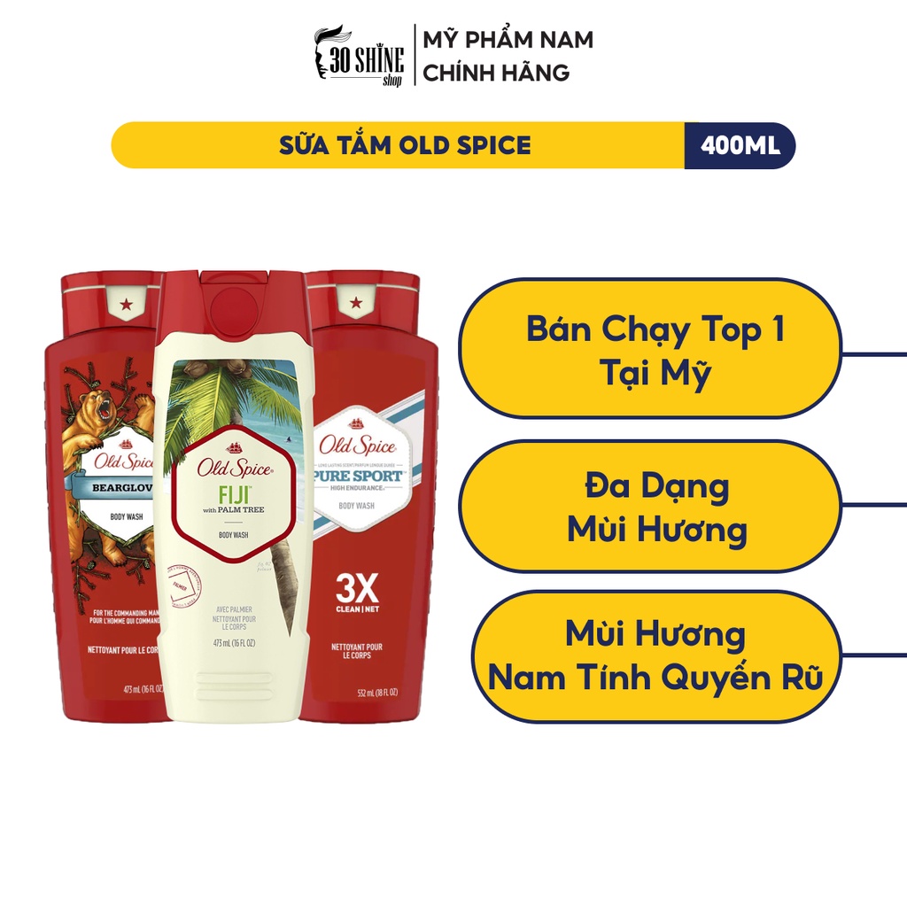 Sữa tắm nước hoa Old Spice 30Shine phân phối chính hãng nhiều mùi hương thơm lâu sảng khoái cho cả ngày dài 473 ml