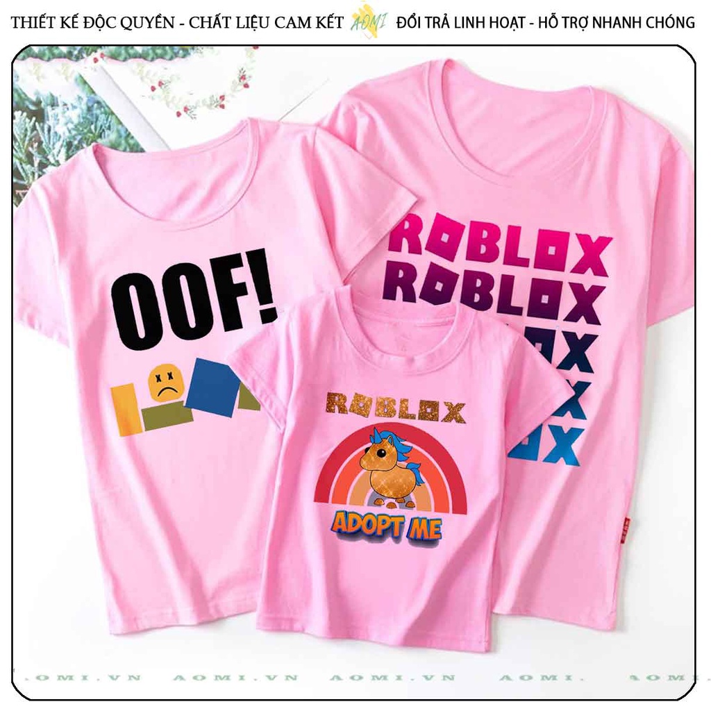 ÁO THUN ROBLOX UNISEX PHÔNG HỒNG NAM NỮ GIA ĐÌNH CẶP ĐÔI SIZE TRẺ EM BÉ TRAI GÁI AOMIVN