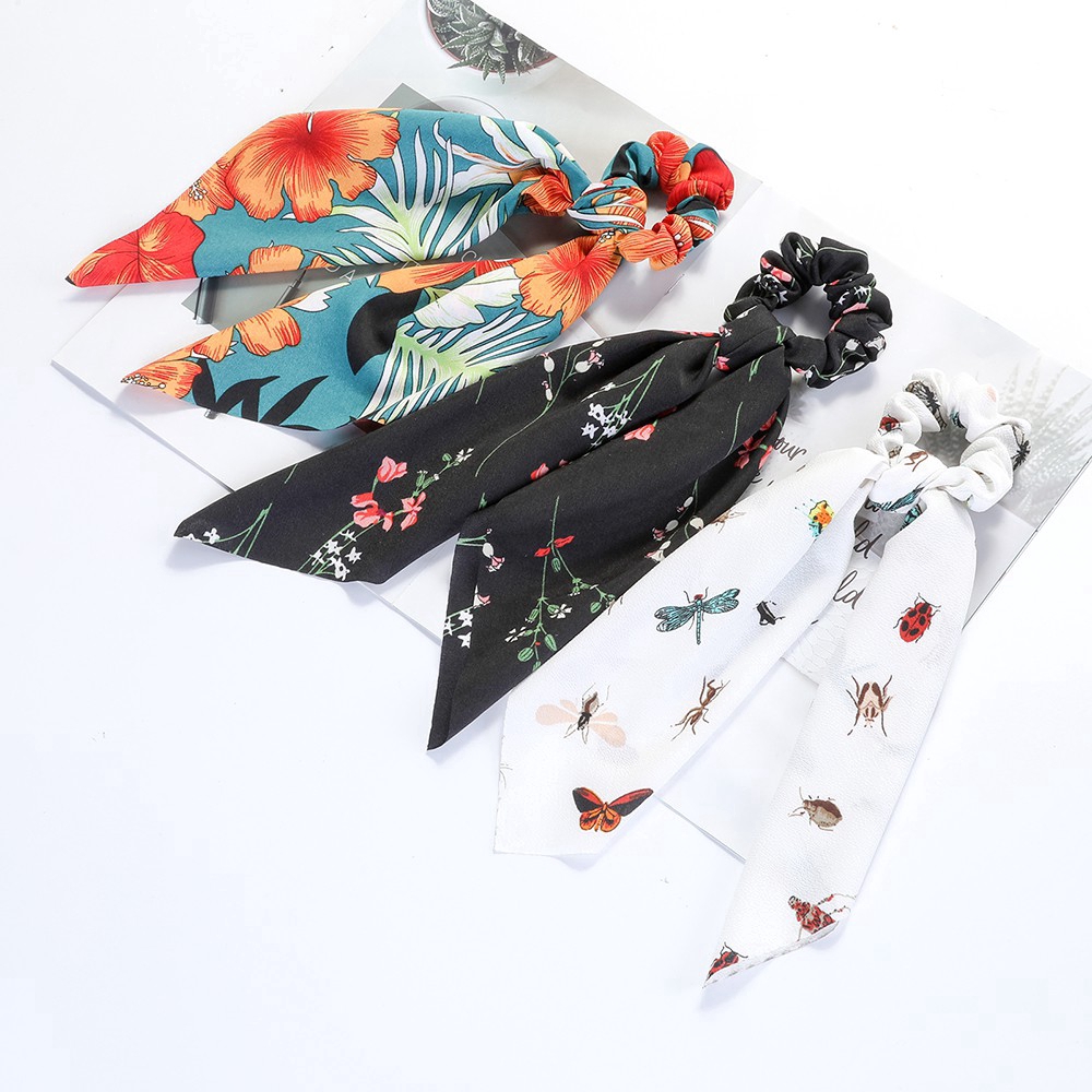 Dây buộc tóc bằng vải in họa tiết dễ thương xinh xắn phong cách thời trang Hàn Quốc