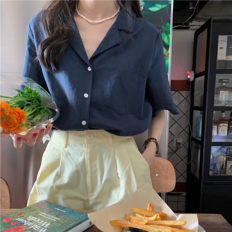 Áo sơ mi đũi cổ vest cộc tay basic 4 màu
