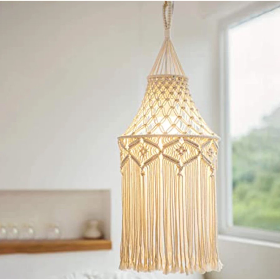 Đèn trần vintage trang trí macrame đường kính 25cm không kèm bóng E27 | Macrame Lamp