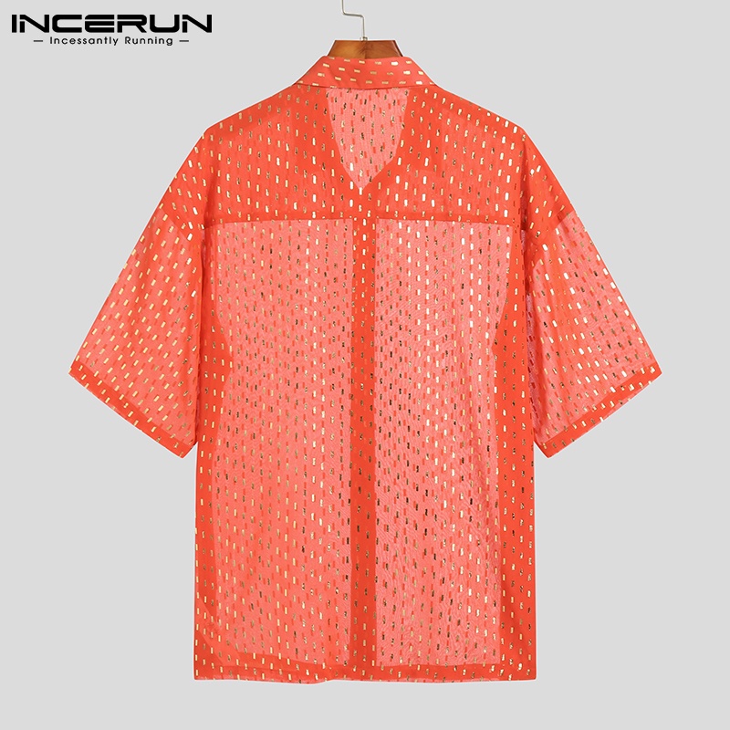 Áo sơ mi INCERUN tay ngắn xuyên thấu thoáng khí thời trang mùa hè cho nam