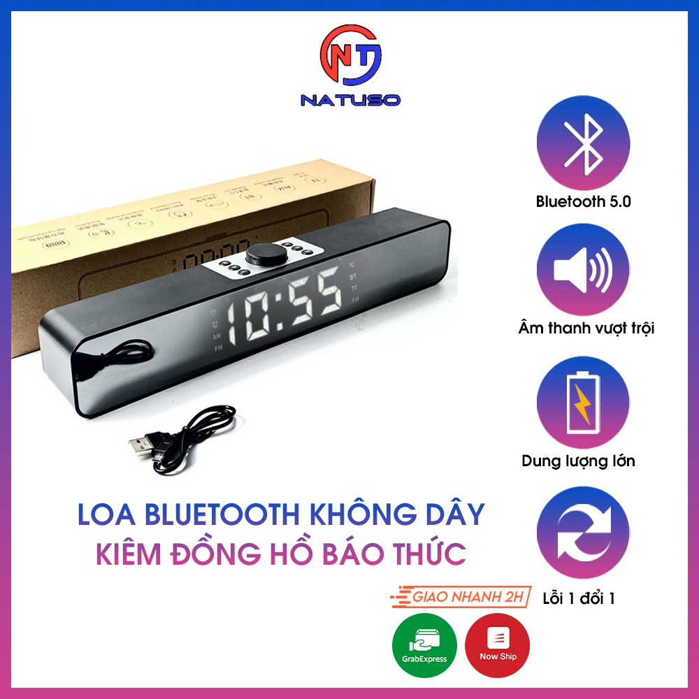 Loa bluetooth không dây kiêm đồng hồ báo thức G12 màn hình đèn led hỗ trợ usb và thẻ nhớ