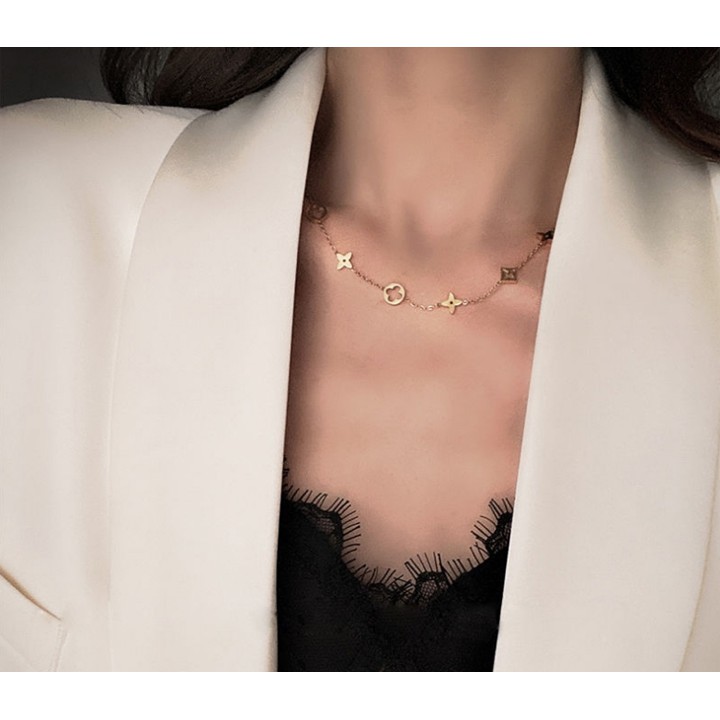 Dây chuyền nữ titan cao cấp chuỗi hoa 4 cánh siêu đẹp, bền màu, hợp thời trang, dễ phối đồ