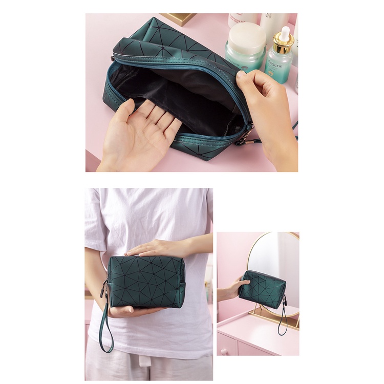 Túi Da PU Đựng Đồ Trang Điểm Họa Tiết Hình Học Chống Thấm Nước