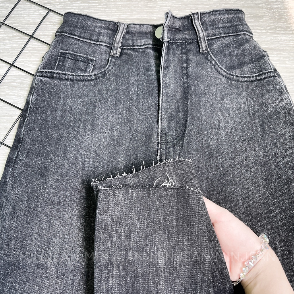 Quần Jean Nữ Lưng Cao Cắt Lai MINJEAN M01, Quần Bò Nữ Skinny Basic Tôn Dáng Cạp Cao Ulzzang