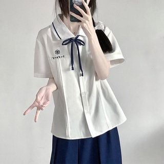 Áo sơ mi trắng tay ngắn đồng phục kiểu dáng học đường đơn giản phong cách Nhật Bản dành cho nữ sinh