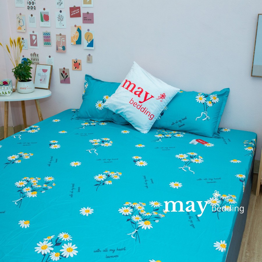 Drap trải giường May Bedding ga bọc nệm kèm 2 vỏ gối poly cotton kích thước m6 hoặc m8 nhiều mẫu | BigBuy360 - bigbuy360.vn