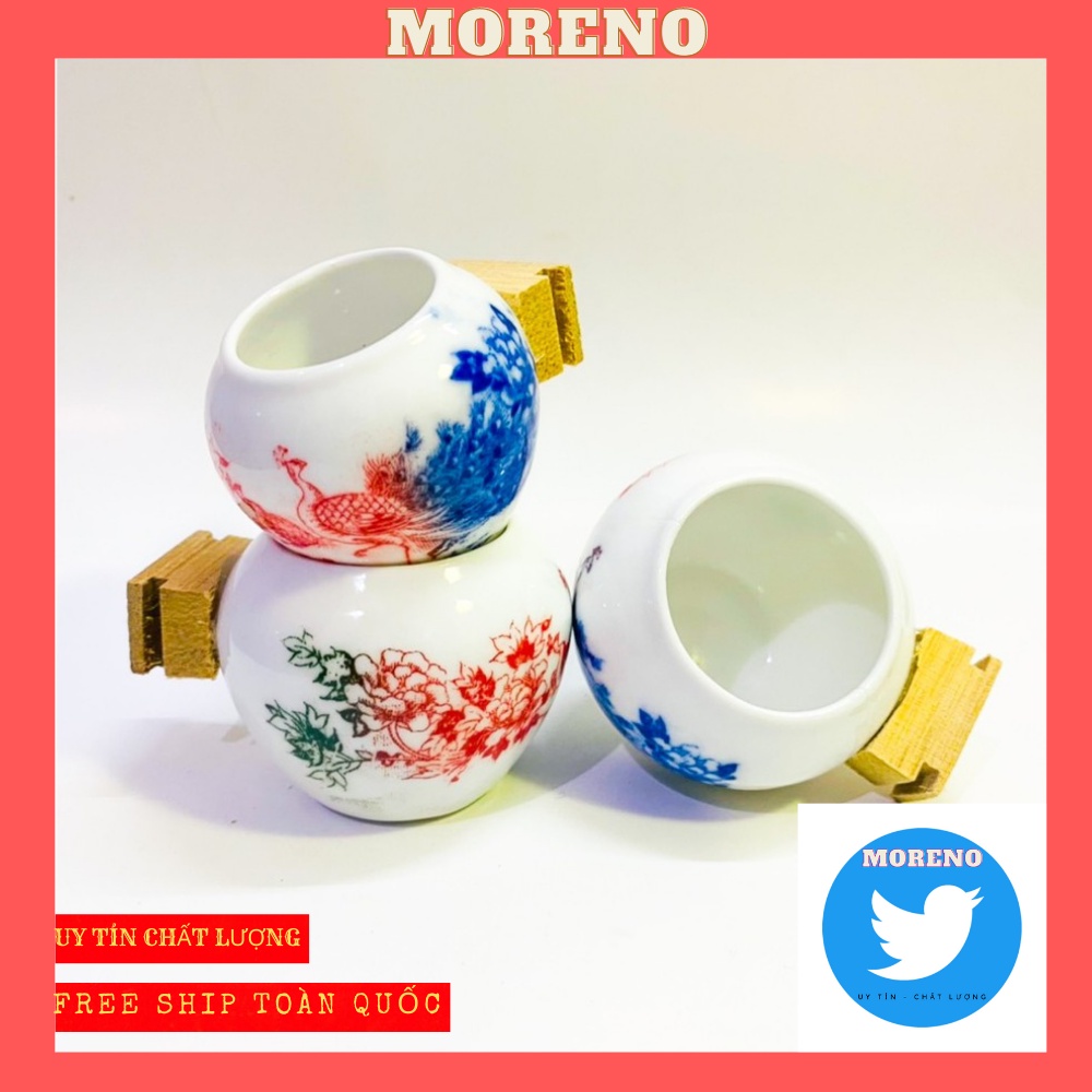 Cóng chào mào MORENO nhiều màu sắc chất liệu gốm sứ họa tiết siêu đẹp (Đủ bộ) - Combo 3 cóng sứ chào mào, chim họa mi