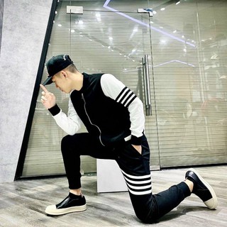 Bộ Nỉ Nam Khóa Kéo Kẻ Sọc, Bộ Thu Đông Nam Lót Lông Cao Cấp -BTD07