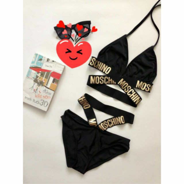 Bikini, bộ bơi 2 mảnh đen phối thun Moschino cực cá tính - EVA shop