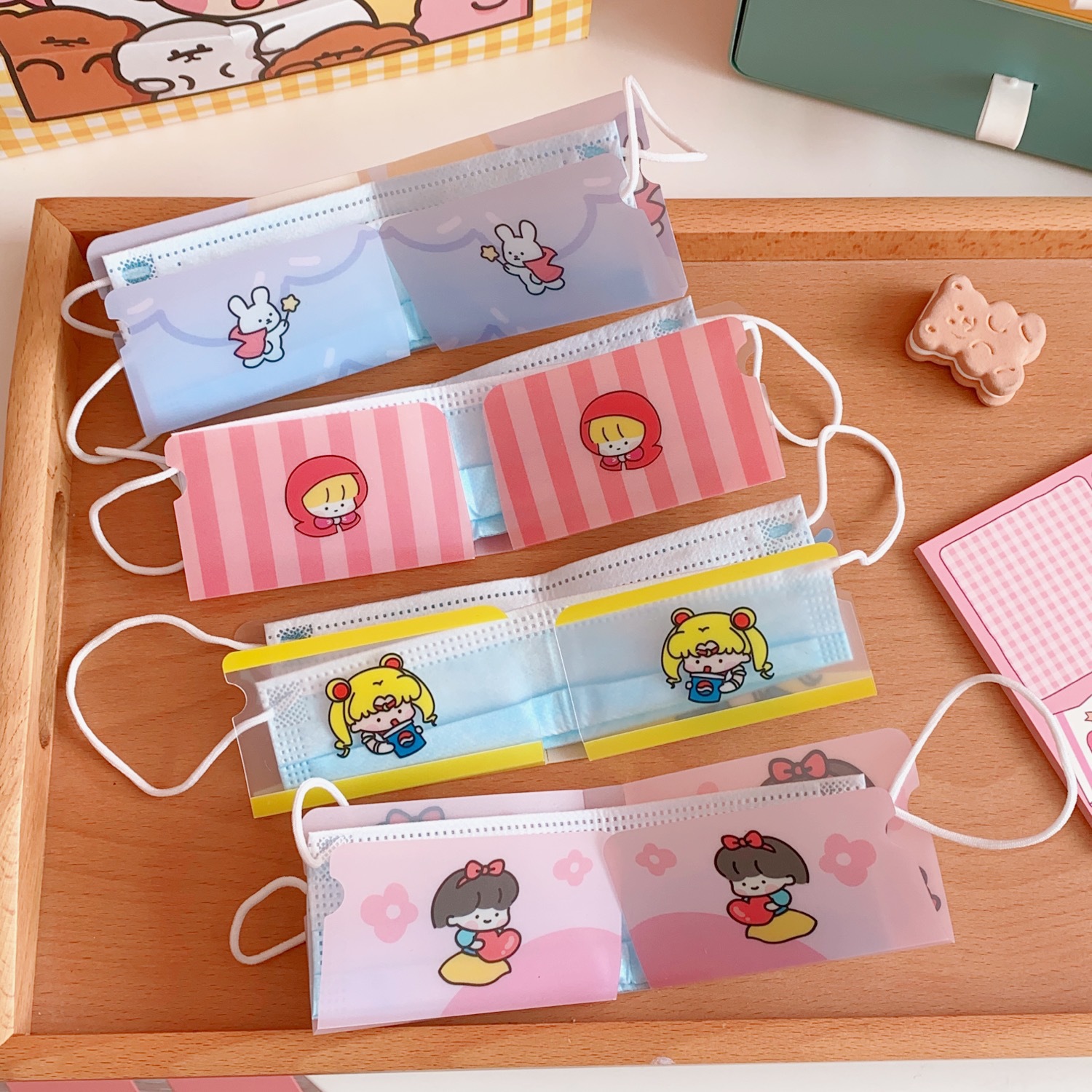 Dễ Thương Kẹp Giữ Khẩu Trang Gấp Gọn Họa Tiết Hoạt Hình Xinh Xắn Dành Cho Nữ