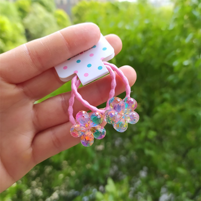 Set 2 dây cột tóc co giãn hình hoa lấp lánh dễ thương cho bé gái