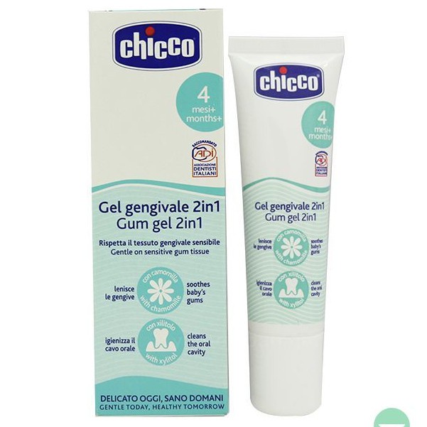 Gel bôi lợi Chicco nhập khẩu từ Ý 0M+ cho bé mọc răng sữa xoa dịu lợi sưng đau  làm sạch răng miệng an toàn cao cấp 30ml