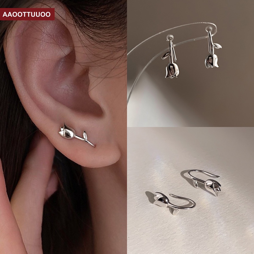 Hoa Tai Hình Hoa Tulip Màu Bạc Sang Trọng Độc Đáo Cho Nữ