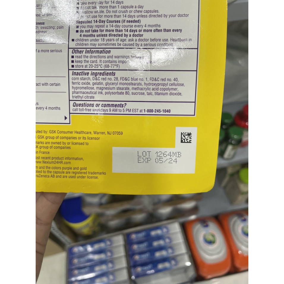 Viên uống hỗ trợ giảm viêm loét trào ngược dạ dày Nexium 24hr trung hòa lượng acid trong dạ dày - EDS Mart