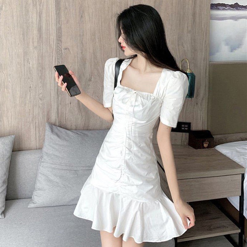 Váy Trắng, Váy Nữ, Đầm Nữ Cổ Vuông Đuôi Cá Phong Cách Retro SIXTEEN. | BigBuy360 - bigbuy360.vn