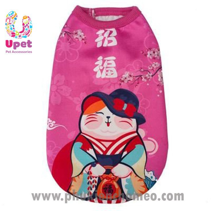 Áo 3 lỗ cho chó mèo thú cưng hình mèo chúc tết, có lót bông mịn bên trong giúp thú cưng ấm áp và thời trang