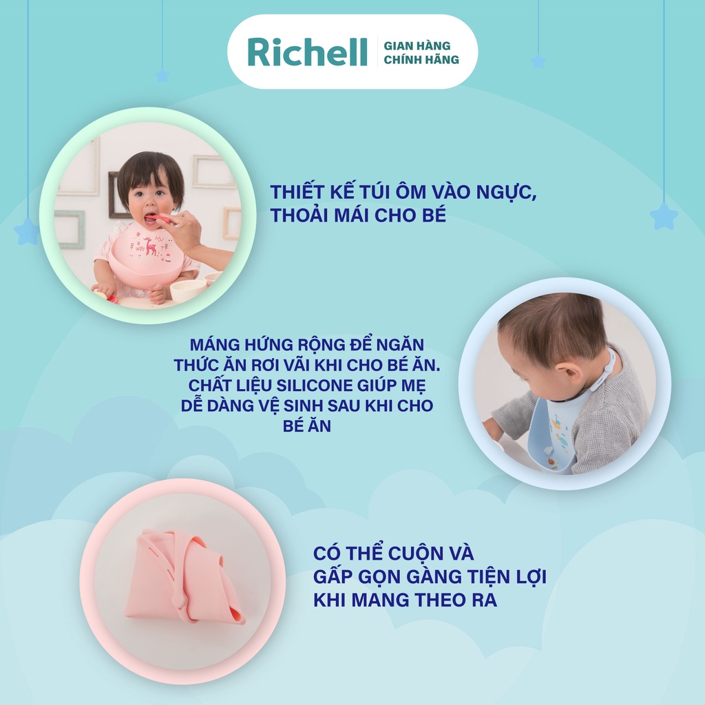 [MUA 1 TẶNG 1] Yếm ăn dặm silicone có máng hứng Richell Nhật Bản | Baby