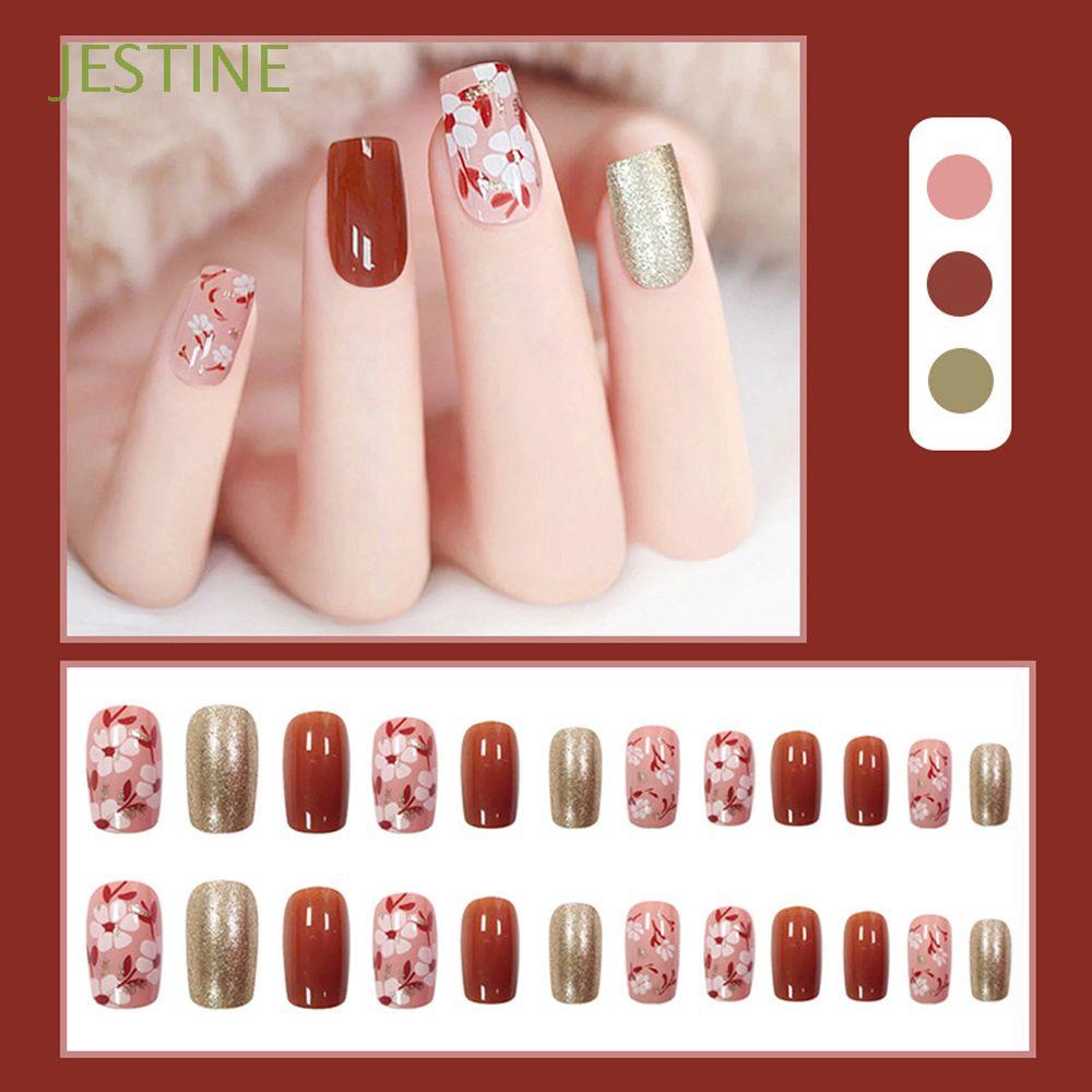 Set móng giả họa tiết hoa phong cách Hàn Quốc Nhật Bản có thể tháo rời thời trang dành cho nữ