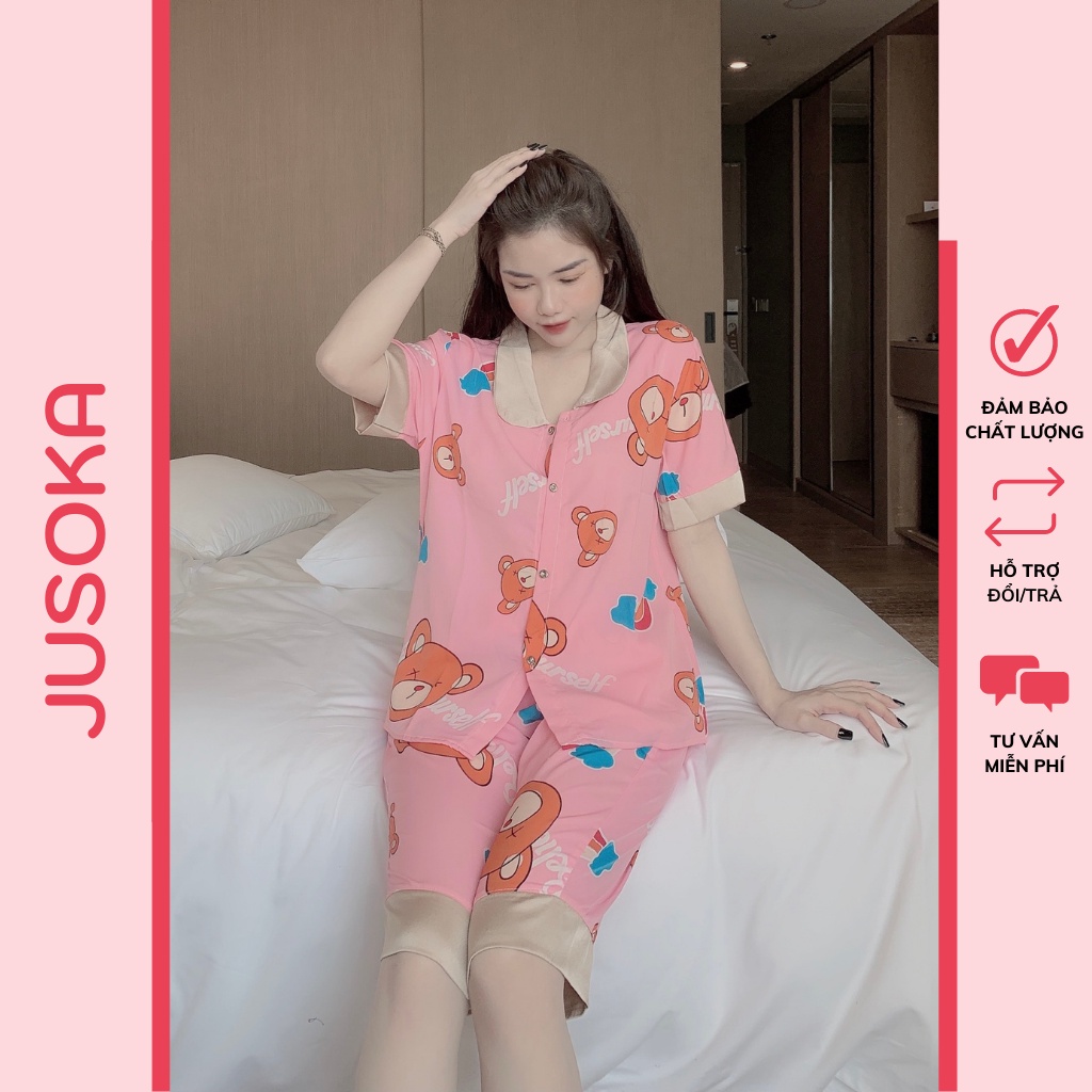 Đồ bộ nữ dễ thương lụa ngủ mặc nhà cao cấp pijama áo cộc quần lửng JUSOKA