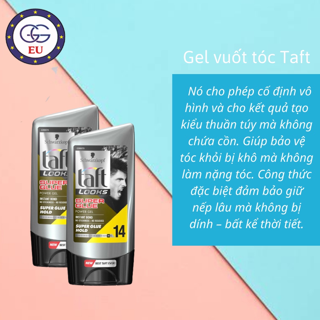 Keo vuốt tóc TAFT giữ nếp lâu, bóng mượt tóc, an toàn cho da đầu, nội địa Châu Âu, GGEU