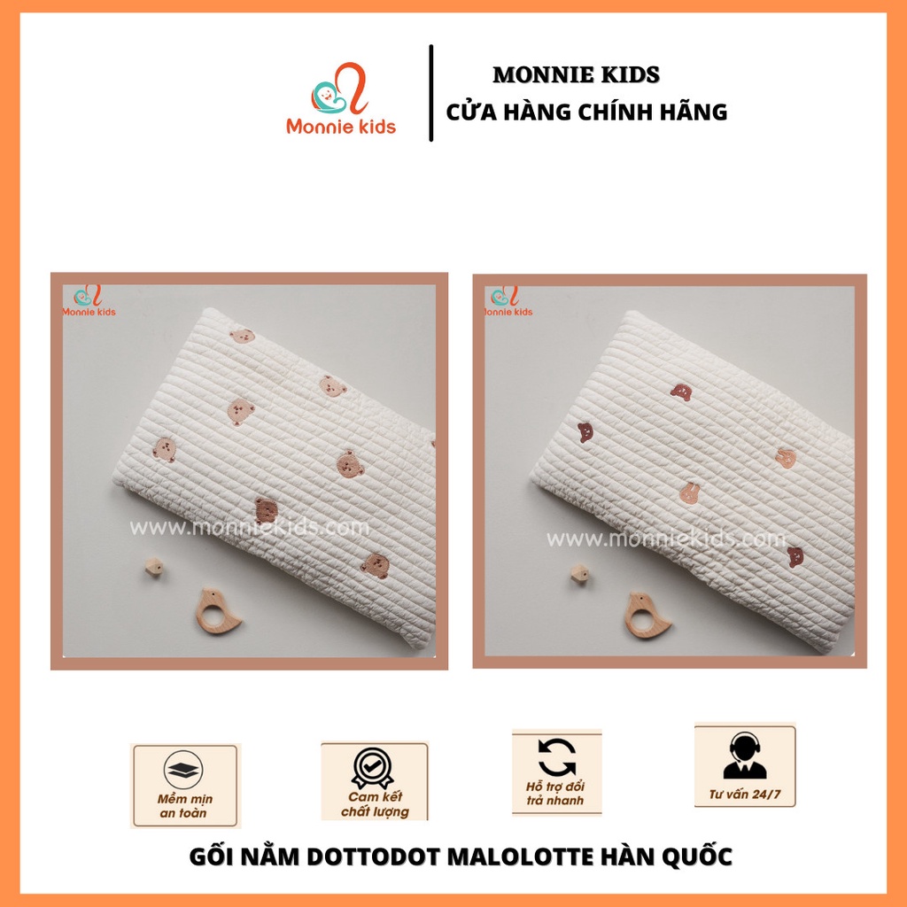 GỐI MỎNG QUILTING CHỮ NHẬT DOT - TO - DOT THÊU HÌNH GẤU SHAGOMI HÀN QUỐC