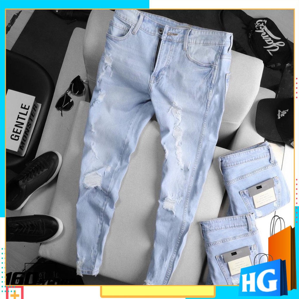 Quần jean nam cao cấp 🌟 Ảnh Thật + Freeship 🌟 Quần Bò Nam rách Co Giãn HG01