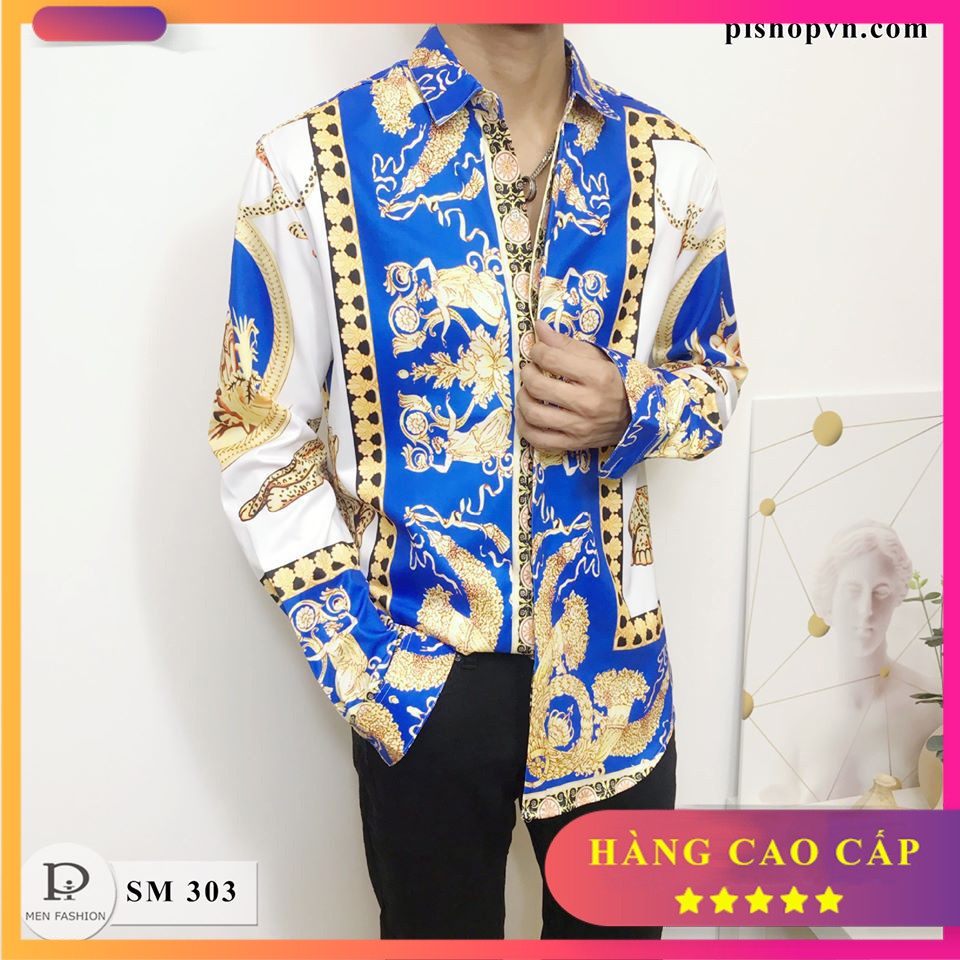 Áo sơ mi nam dài tay họa tiết châu âu đẹp, chất lụa cao cấp HTstore